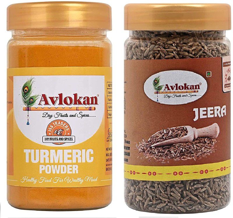 Avlokan Natural Turmeric (Haldi) Powder 100g & Cumin Whole (Jeera) 100g | Anti-inflammatory | Antioxidant | Flavourful Combo Pack  (2 x 100 g)