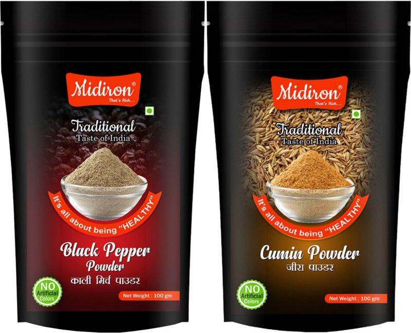 Midiron Black Pepper Powder, Cumin Powder  (2 x 100 g)