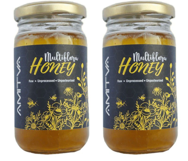 AMITVA 100% Pure & Natural Multiflora Honey , Zero Added Sugar( Pack of 2 ) - 250gms  (2 x 250 ml)