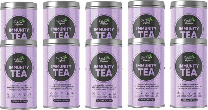 First Bud Organics Immunity Tea - 100 g | Herbal Immunity Booster Tea with Giloy, Ashwagandha, Tulsi,Turmeric Great for Families, Mothers and Kids 100 GM Pack of 10 Herbal Tea Bags Tin  (10 x 100 g)