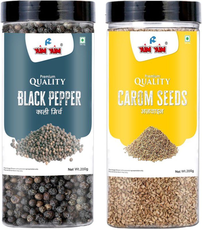 YUM YUM Premium Whole Spices Black Pepper (200g) & Carom Seeds Ajwain (200g) Combo Pack-  (2 x 200 g)