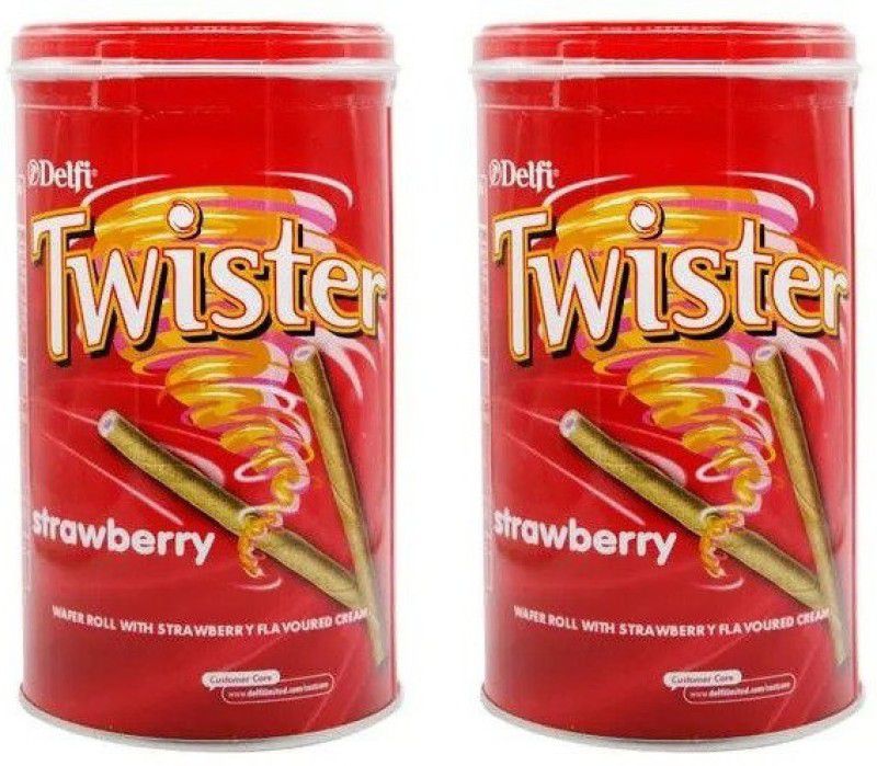 Delfi Twister Wafer Roll, Strawberry Flavoured Cream (Pack of 2 Pcs) Wafer Rolls  (2 x 320 g)