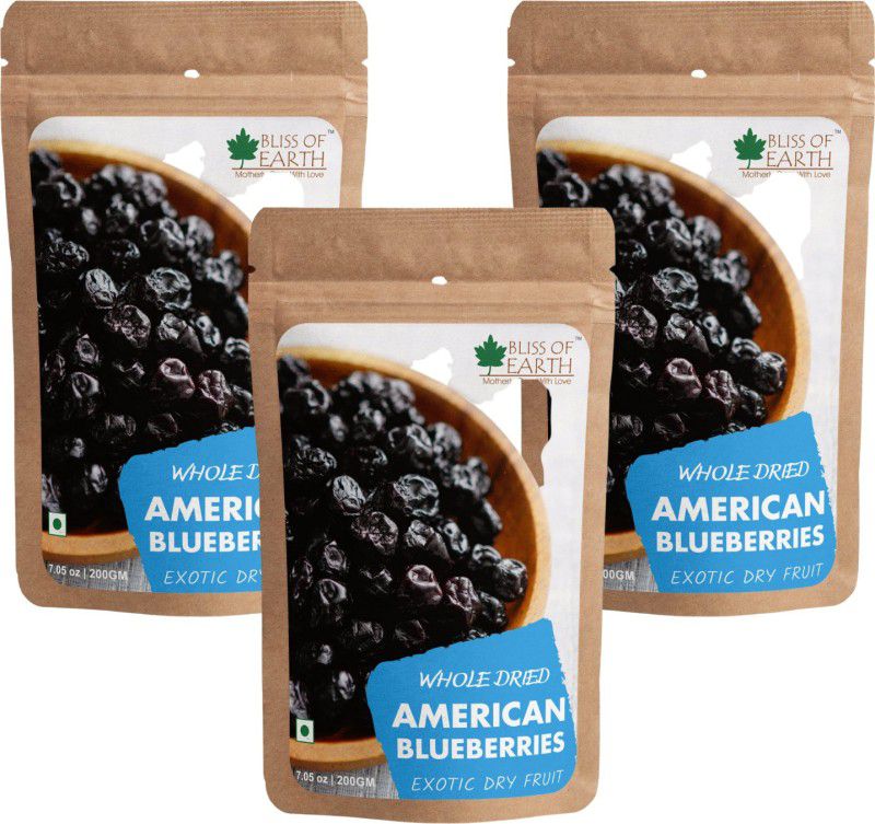 Bliss of Earth 3x200gm Whole Dried American Blueberries Exotic Dry Fruit King of Antioxidant Blueberry  (3 x 200 g)