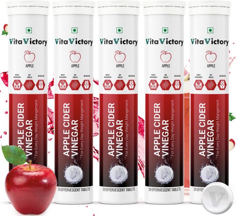 Vita Victory Organic Apple Cider Vinegar For Weight Loss With Mother, 100 ACV Tablets Vinegar  (5 x 20 No)