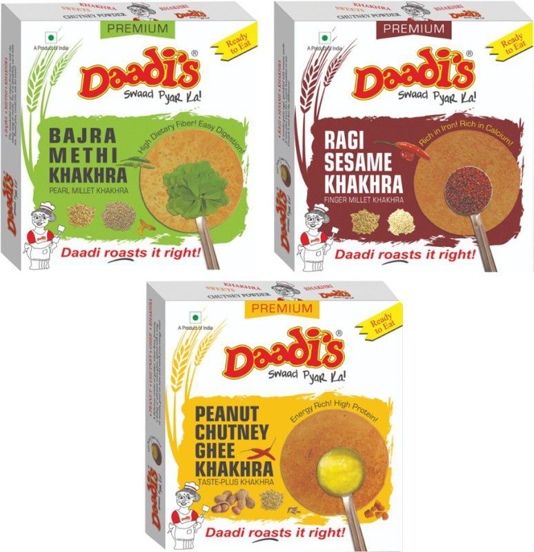 Daadi's Bajra Methi, Ragi Sesame, Peanut Chutney Ghee Khakhra  (3 x 200 g)
