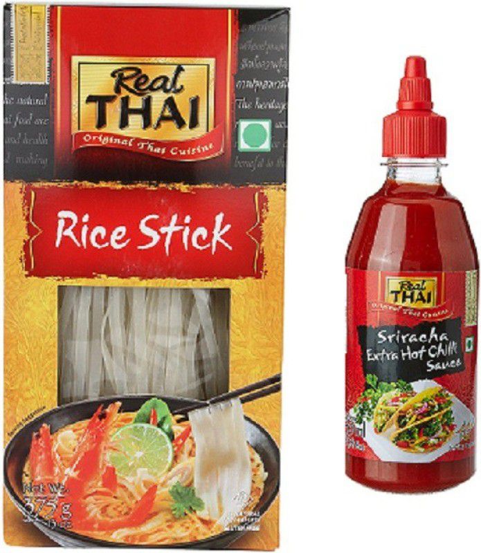 Real Thai Sriracha Extra Hot Chilli Sauce, 430ml And Rice Stick 5mm, 375 g (Pack of 2) (Imporetd) (Combo Pack) Combo  (805)