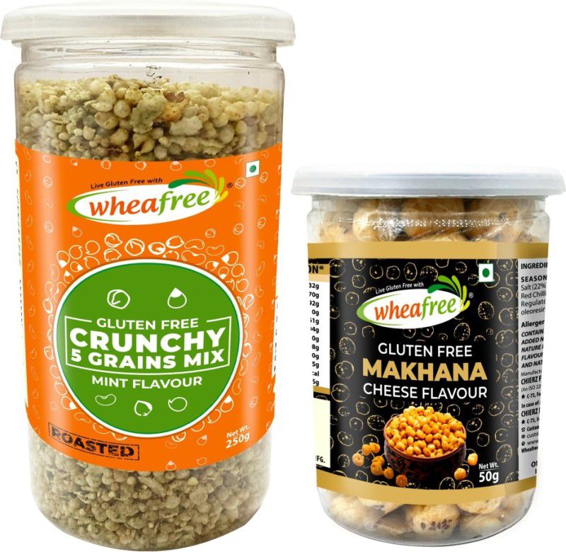 wheafree Gluten Free Crunchy 5 Grains Mix 250g -Mint Flavour & Makhana 50g Cheese Flavour  (2 x 150 g)