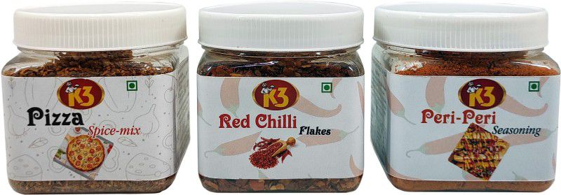K3 Masala Red Chilli Flakes /Perprica (50g) and Pizza Spice mix (50g)  (3 x 100 g)
