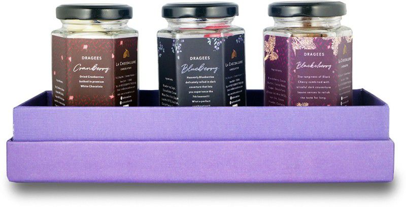 la chocoallure Charm Chocolate Gift Box With Combo Of 2 Dark Chocolate & 1 White Chocolate with Cranberry, Blueberry & Blackberry Flavours (3 x 100gm) Fudges  (3 x 100 g)