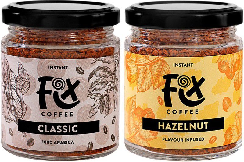 FIX Coffee Hazelnut Flavoured and Classic Arabica Coffee Powder | Combo of 2 Instant Coffee  (2 x 50 g, Hazelnut, Unflavoured Flavoured)