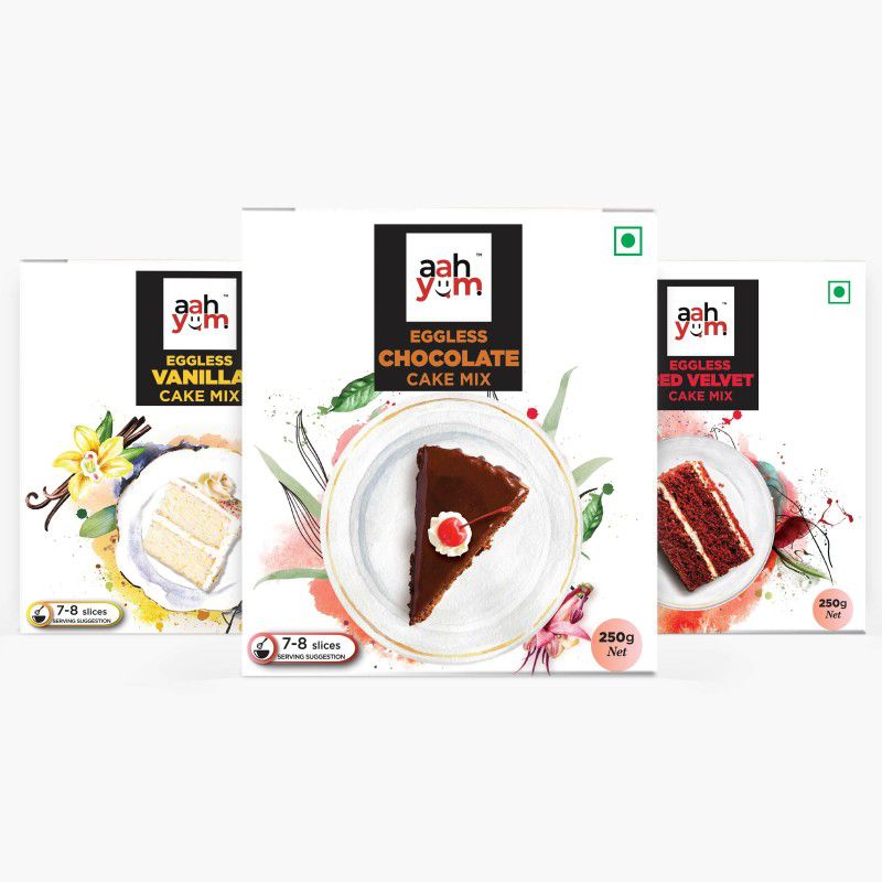 Aah Yum Combo of Eggless Chocolate , Vanilla , Red Velvet Cake Mix, 250 Gm (Pack of 1) 750 g