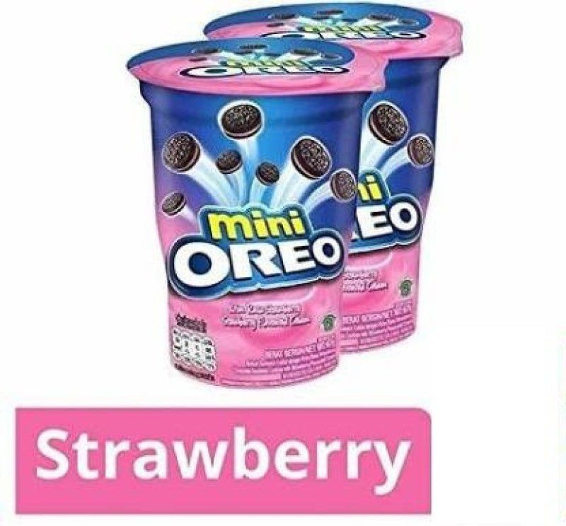 OREO Mini Chocolate Flavoured Cream Biscuit Cup,Mini Strawberry Flavoured Cream Biscuit Cup, 2X61GM (Imported) (Pack Of 2) Cookies  (122 g, Pack of 2)