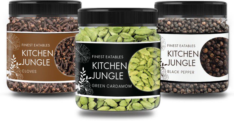 Kitchen Jungle Spices Combo Pack - (Black Pepper + Green Cardamom + Cloves) - 50g Each  (3 x 50 g)