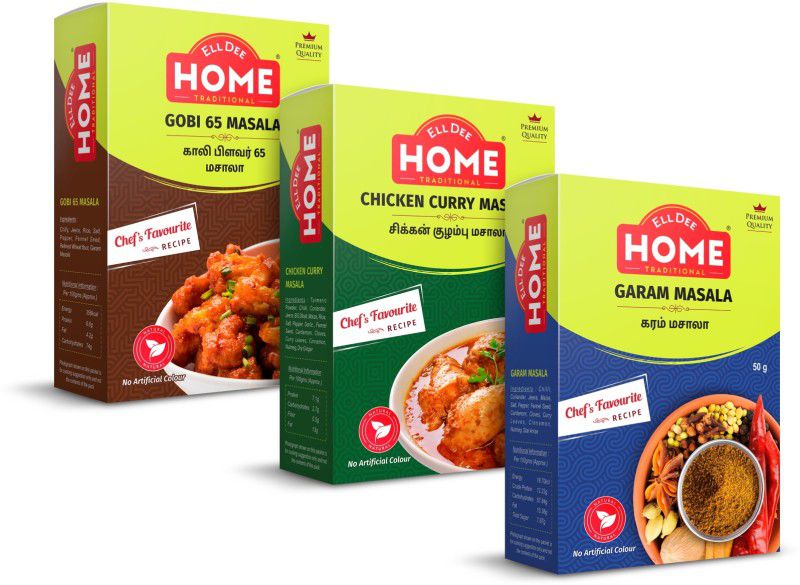EllDee HOME | Premium Masala | Garam Masala (50g) + Chicken Curry (50g) + Gobi 65  (3 x 16.67 g)