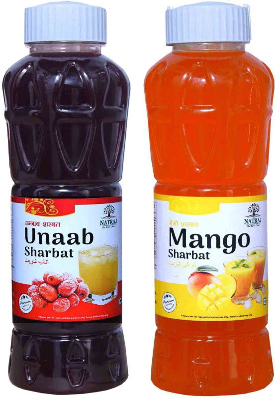 NATRAJ The Right Choice Unaab & Mango Sharbat 1500 Ml (Pack of 2 x 750 ml Bottle) UNAAB, MANGO  (1500 ml, Pack of 2)