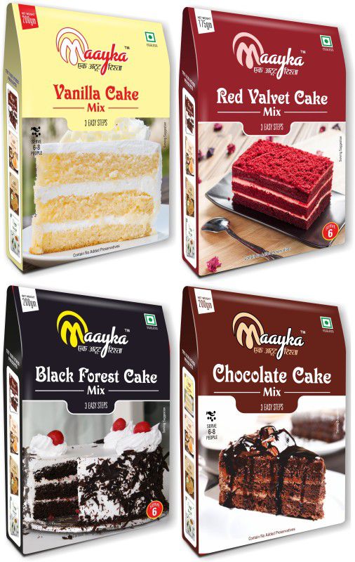 Maayka - Ek Atoot Rishta Red Velvet ,Vanilla , Chocolate & Black Forest Cake Mix (750gm) 750 g  (Pack of 4)