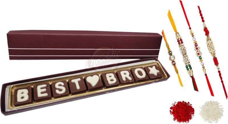 FabBites Best Bro Chocolate Message with 4 rakhi tilak and chawal Combo  (7)
