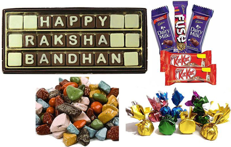FabBites Happy Rakshabandhan Chocolate Message with stone chocolate,dairy milk ,kikkat,fuse and handmade chocolate Combo  (7)