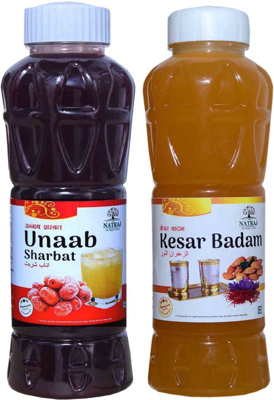 NATRAJ The Right Choice Unaab & Kesar Badam Sharbat 1500 Ml (Pack of 2 x 750 ml Bottle) UNAAB, KESAR BADAM  (1500 ml, Pack of 2)