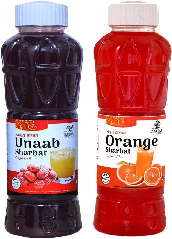 NATRAJ The Right Choice Unaab & Orange Sharbat 1500 Ml (Pack of 2 x 750 ml Bottle) UNAAB, ORANGE  (1500 ml, Pack of 2)
