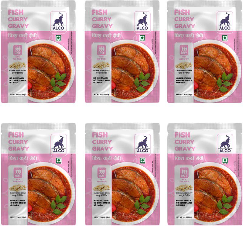 ALCO SPICES Fish Curry Gravy: Instant Gravy Mix,100% Vegetarian, Non-GMO & Gluten-Free.  (6 x 50 g)