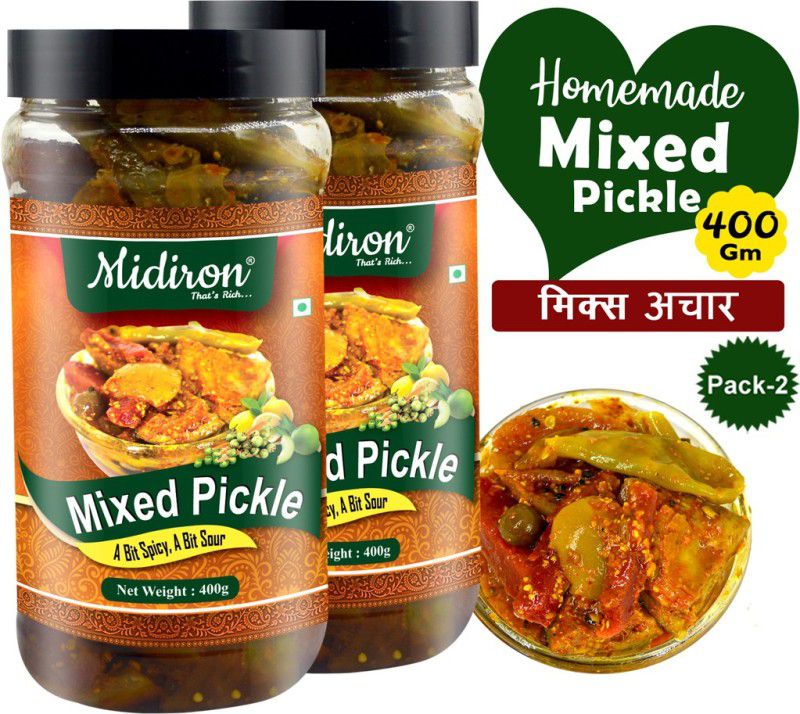 Midiron Mixed Pickle, Tasty & Spicy Homemade Pickle Mix Aachar (Mango, Carrot, Tenti, Lemon, Green Chili) (800 Gm) Mixed Pickle  (2 x 400 g)