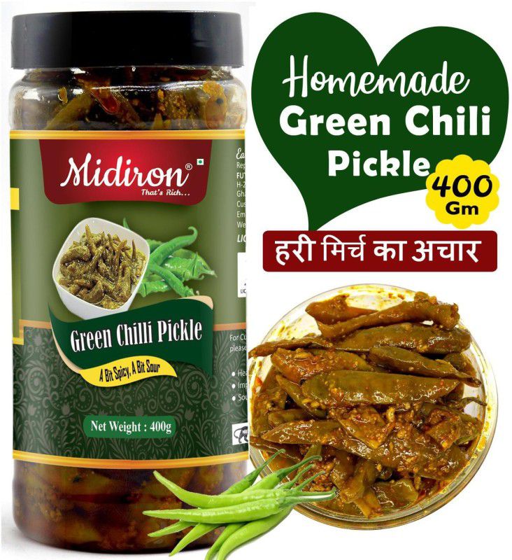 Midiron Green Chili Pickle| Hari Mirch Aachar| Aachar| Tasty & Spicy Homemade Pickle with Indian Traditional Spices| Hari Mirch Aachar (400) Green Chilli Pickle  (400 g)