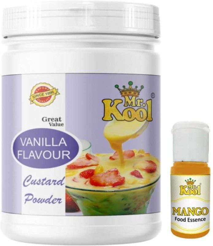 Mr.Kool Premium Quality Vanilla Instant Custard Powder 800g jar | Mango Food Essence 20ML | Combo Of 820G Combo  (vanilla custard powder 800g jar and mango essence 20ml)