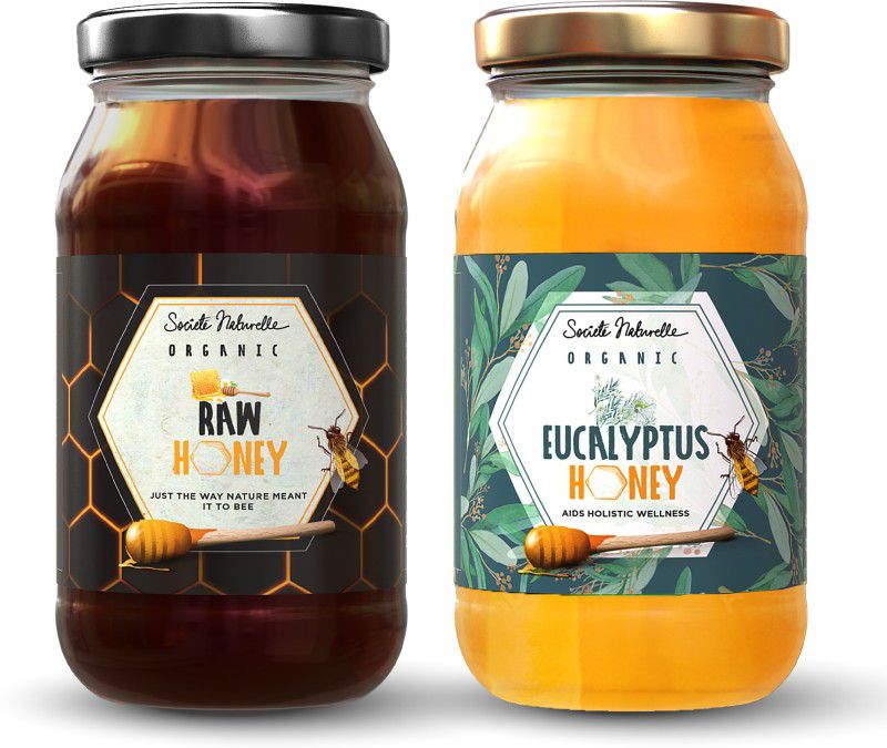 Societe Naturelle Organic Combo Raw & Eucalyptus Honey 500 gm Immunity booster pack of 2  (2 x 0.5 kg)