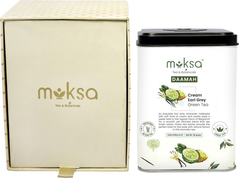 MOKSA Tea Gift Set - Bliss - Single Square Caddy in Tea Gift Set - Earl Grey Creme Loose Leaf Tea Tea Tin  (50 g)