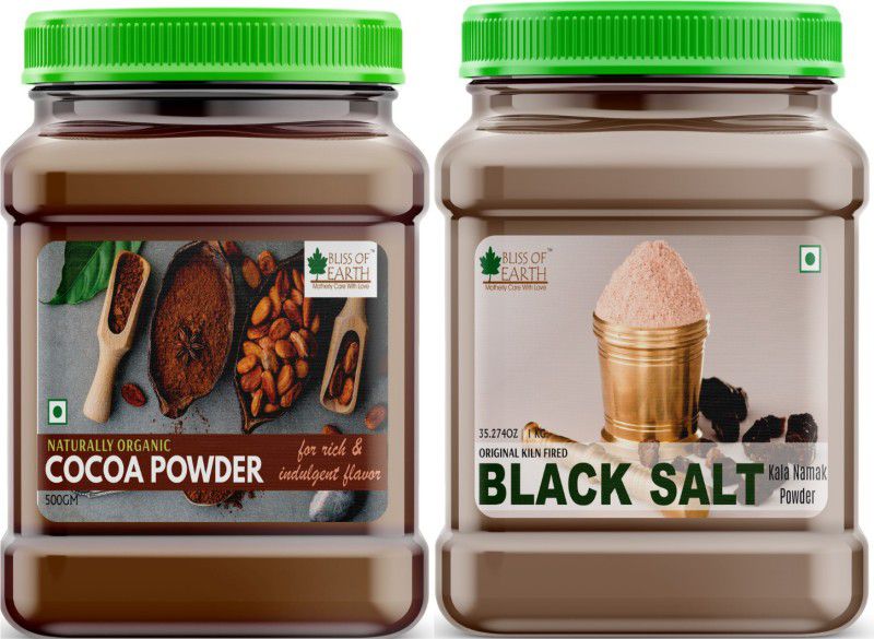 Bliss of Earth Combo of Naturally Organic Dark Cocoa Powder (500gm) for Chocolate Cake Making And Traditional Kiln Fired Black Salt Powder(1kg) Kala Namak Non Iodized for Weight Loss & Healthy Cooking, Natural Substitute of White Salt Combo  (15)