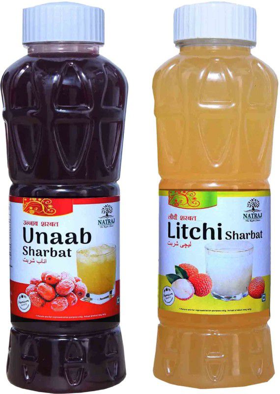 NATRAJ The Right Choice Unaab & Litchi Sharbat 1500 Ml (Pack of 2 x 750 ml Bottle) UNAAB, LITCHI  (1500 ml, Pack of 2)