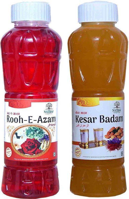 NATRAJ The Right Choice Rooh-E-Azam Sharbat & Kesar Badam Sharbat Syrup (Pack of 2 x 750 ml Bottle)  (1500 ml, Pack of 2)