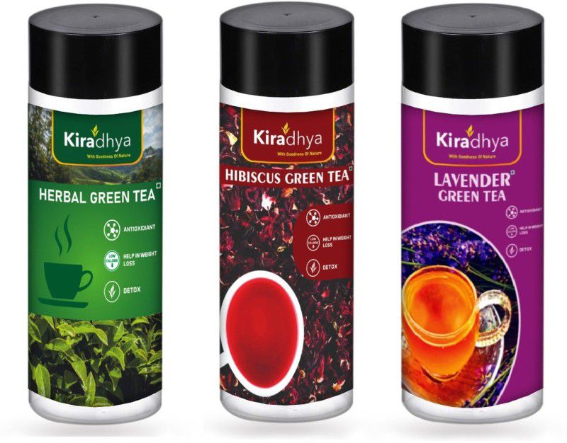 Kiradhya Trading HERBAL GREEN TEA + HIBISCUS GREEN TEA + LAVENDER GREEN TEA 3X75 G COMBO Hibiscus Green Tea Plastic Bottle  (3 x 75 g)