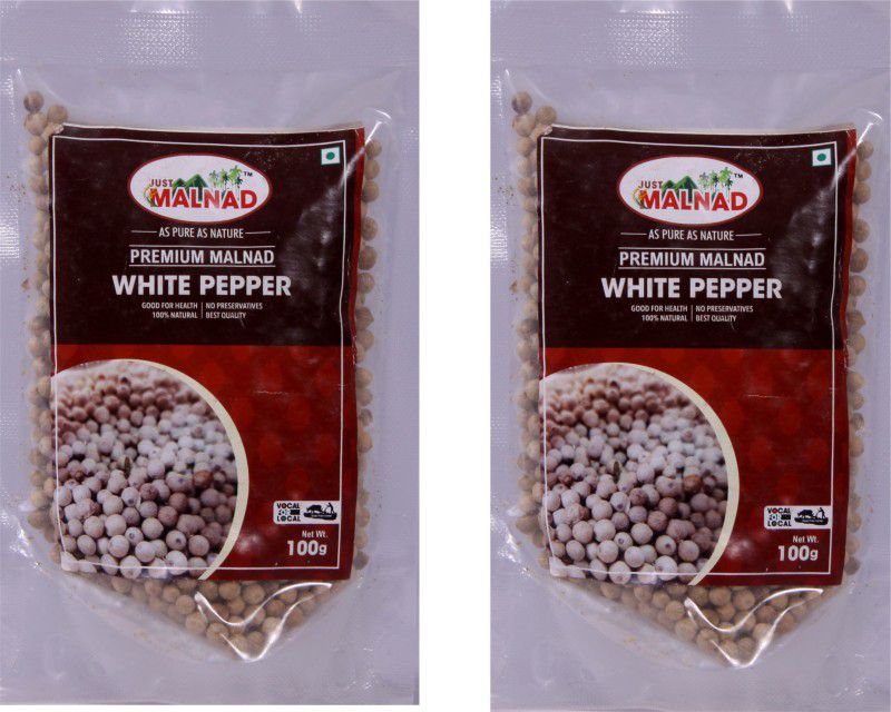 JUST MALNAD PREMIUM WHITE PEPPER (100% NATURAL, NO PRESERVATIVES) PACK OF 2  (2 x 100)