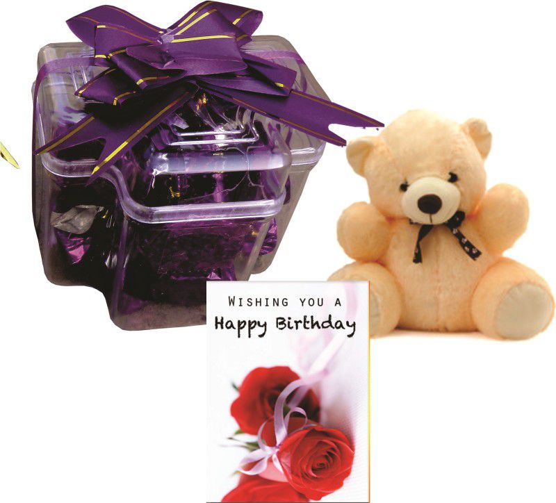 Skylofts Stylish Chocolate Box with A cute Teddy & musical birthday card ( 9pcs) Combo  (80gms)