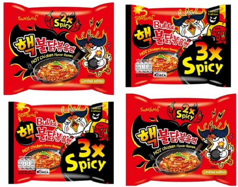 samyang 2X Spicy Noodles -2X 140gm & 3X Spicy Noodles - 2X140 gm (Pack of 4) (Imported) (Combo Pack) Instant Noodles Non-vegetarian Combo  (560Gm)