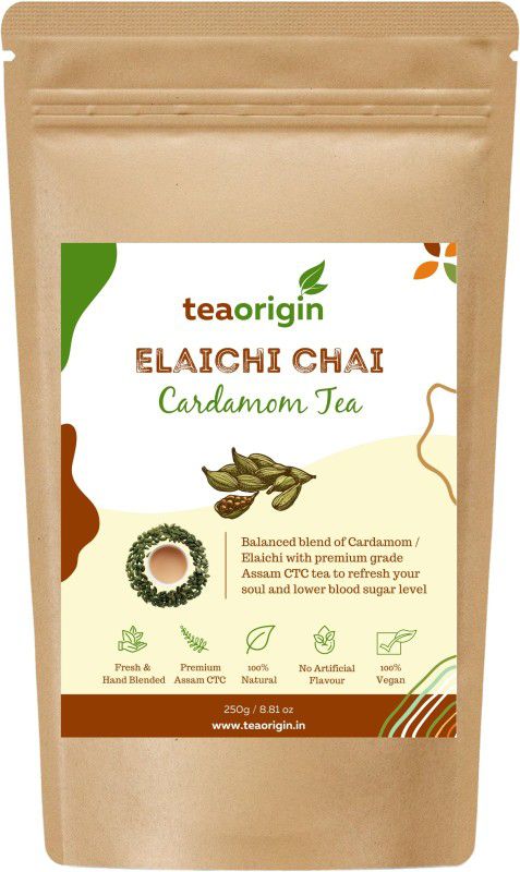 Tea Origin Cardamom Tea | 100% Natural Ingredients | Assam CTC Tea, Cardamom | Rich in Antioxidants, Promotes Liver Health & Immunity, Relieves Stress | Pack of 2 (250g each) Cardamom Herbal Tea Pouch  (2 x 250)