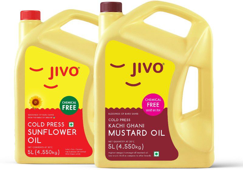 JIVO Sunflower 5L+Mustard 5L Cooking Oil Combo Mustard Oil Can  (2 x 5 L)
