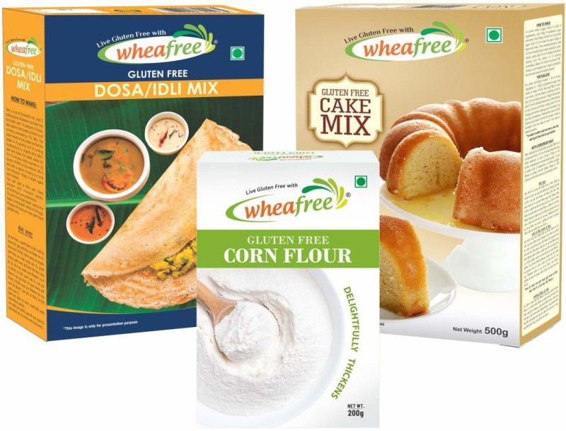 Wheafree Gluten Free Dosa Mix (500gm) + Cake Mix (500gm) + Corn Flour (200gm) Combo Pack Combo  (Cake Mix - 500g, Dosa/Idli Mix:- 500g, Corn Flour - 200g)