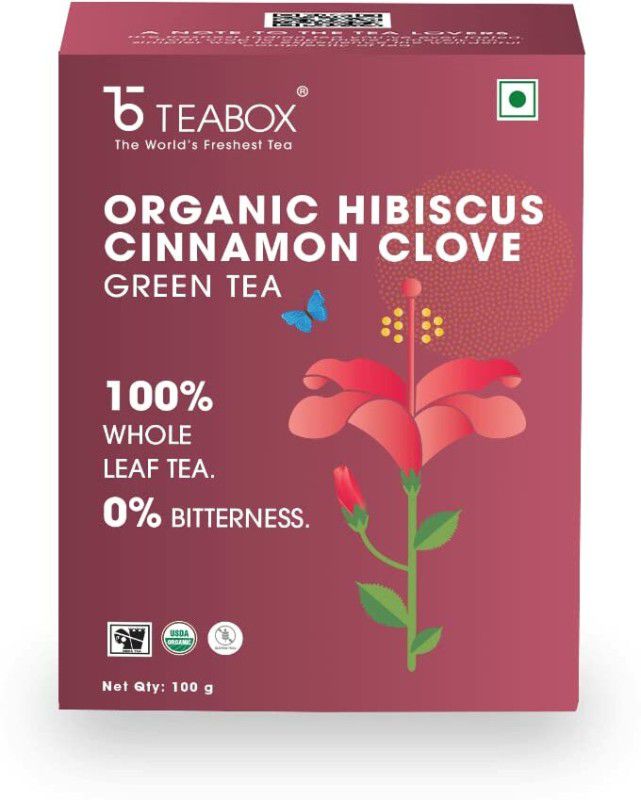 Teabox Hibiscus Cinnamon Clove Green Tea for Healthy Heart, Made with 100% Whole Leaf, Natural Hibiscus, Cinnamon & Clove, 100 Grams Green Tea Tin  (100 g)