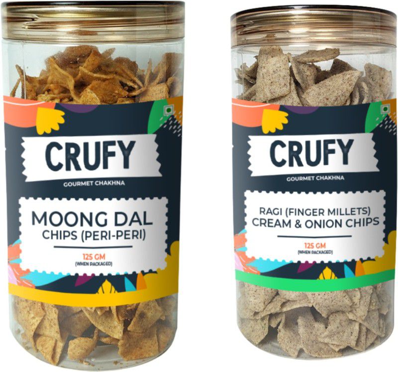 CRUFY Ragi Cream and Onion Chips & Moongdal Chips Peri Peri 125gm Each (Pack of 2)  (2 x 125 g)