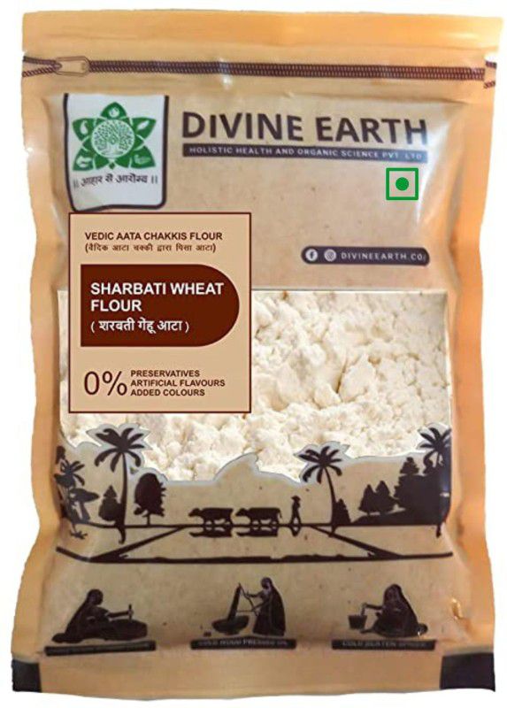 Divine Earth Vadik Stone Ground Sharbati Wheat Atta/Flour,Whole Wheat Atta  (1 kg)