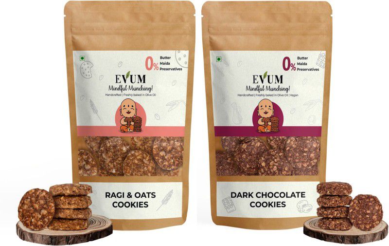 Evum Cookies Combo (Ragi-Oats & Dark Chocolate) (140gm each) | Freshly Baked & Tasty Cookies  (280 g, Pack of 2)
