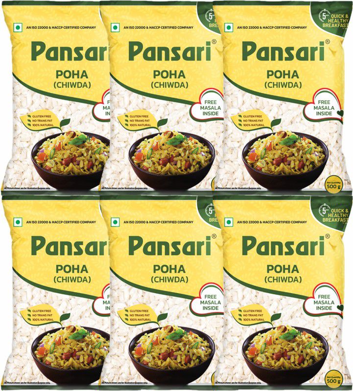 Pansari Combo Pack of 6 Poha 500g Each Yellow Poha  (3 kg)