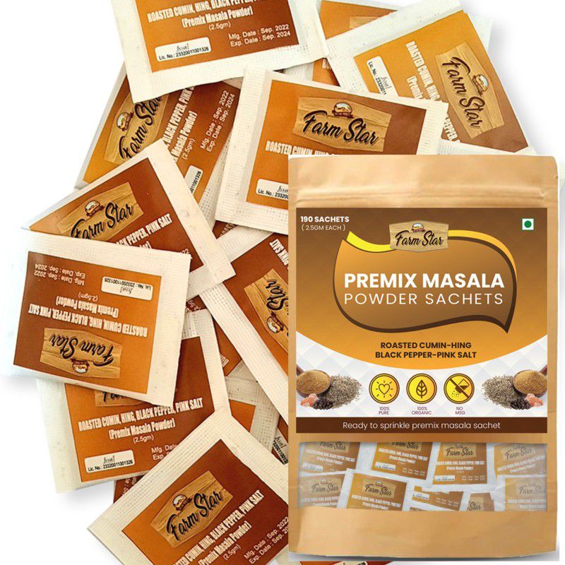 Farm Star -Roasted Jeera, Hing, Kaali Mirch & Pink Salt Powder-Premix Masala | 190 Sachets  (190 x 2.5 g)