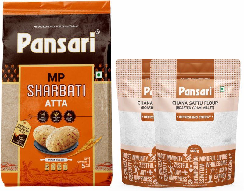 Pansari Wheat combo Fresh from Farms|Gluten Free MP Sharbati atta and Channa atta 500gx2  (7 kg, Pack of 2)