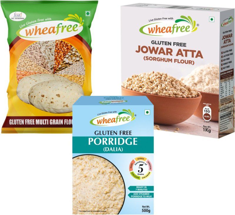 wheafree Gluten Free Jowar Atta, Multigrain Flour & Porridge (Dalia) Combo Pack Combo  (Jowar Atta: 1Kg, Multigrain Flour: 1Kg, Porridge (Dalia): 500g)