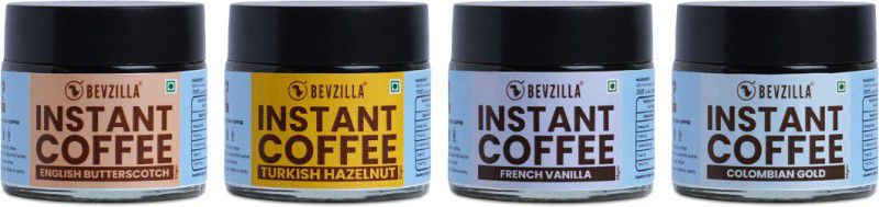 Bevzilla Instant Coffee Powder Mini Box - 4 X 25 Grams Jars, Arabica Coffee Instant Coffee  (4 x 25 g, Assorted Flavoured)