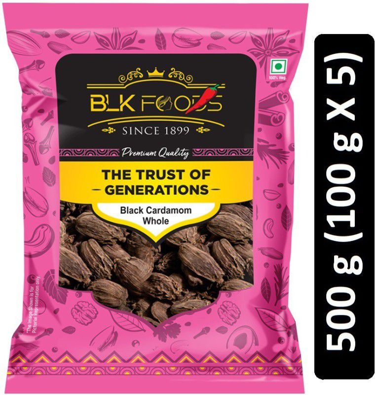 BLK FOODS Select Black Cardamom Whole (Badi Elaichi Sabut) 500g (5 X 100g)  (5 x 100 g)